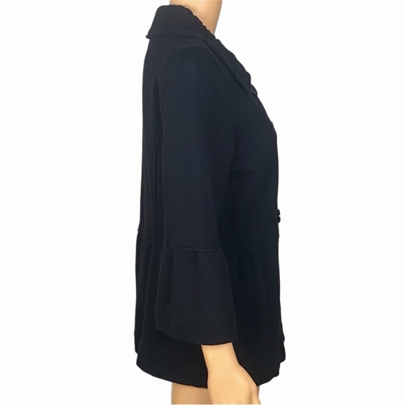 FEVER Black Stretchy Double-Breasted 100% cotton Pea Coat Peplum Bottom Medium - Picture 5 of 13